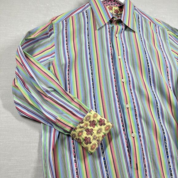 Robert Graham Shirt Mens Colorful Button Up Large Embroidered Striped Floral - Picture 5 of 16